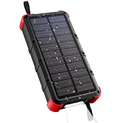 OUTXE Quick Charge Solar Chargers 20,000mAh Solar Power Bank Waterproof, Dual Input Ports (Type C & Micro USB) with SOS Flashlight