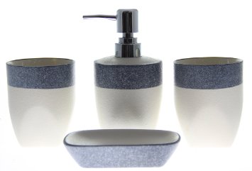 JustNile 4-Piece Ceramic Bathroom Accessory Set - White with Speckled Stripe