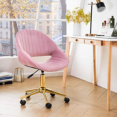 OVIOS Cute Desk Chair,Plush Velvet Office Chair for Home or Office,Modern,Comfortble,Nice Task Chair for Computer Desk. (Golden-Pink)