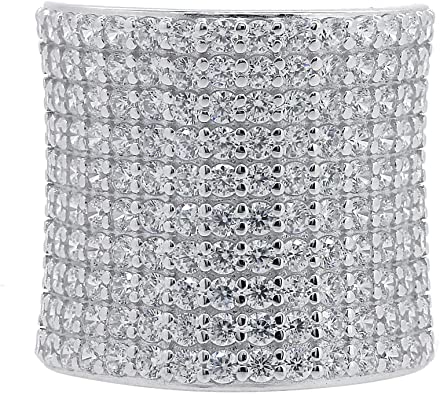 BL Jewelry Sterling Silver Cubic Zirconia Pave Dome Cocktail Ring