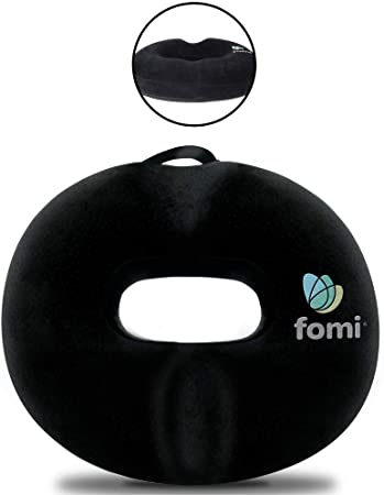 Extra Thick Donut Memory Foam Seat Cushion by FOMI Care | Black Large Tailbone Pillow for Car or Truck, Office Chair, Wheelchair | Back, Bed Sores, Prostate, Coccyx, Hemorrhoid, Sciatica Pain Relief