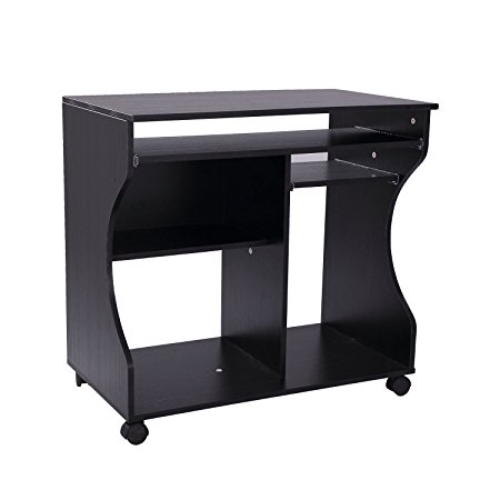 HomCom Wheeled Computer Cart - Black