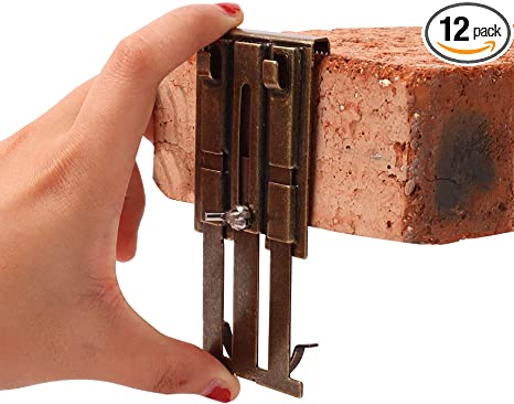 Fits Brick Thickness (2-1/4 to 3-3/4 inch), Brick Wall Clips for Hanging Items, No Drill, 50Ib(Max) Adjustable Heavy Duty Brick Hooks Hanger, No Hole No Damage No Adhesive, Easy to Use (12 Pack)