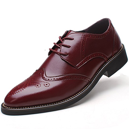 Shenn Rismart Men's Office Dress Brogue Leather Oxfords Shoes