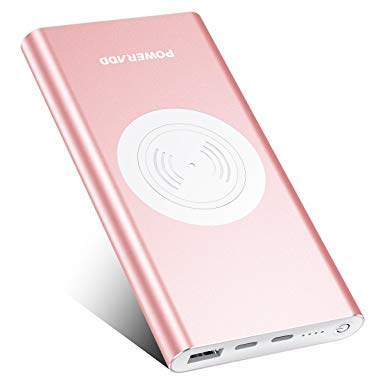 Poweradd Qi Wireless Charger Power Bank, 10000mAh Wireless Portable Charger External Battery Pack Compatible with iPhone XS/XS Max/XR/X/iPhone 8/8 Plus, Samsung S7 S8 S9 Plus - Rose Gold