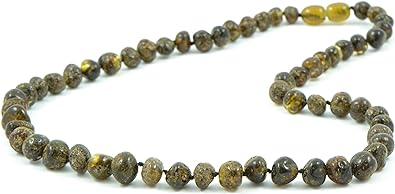 Baltic Amber Necklaces for Adults - 17.7 inches (45cm)- Dark Green Color - Hand-Made(0007)