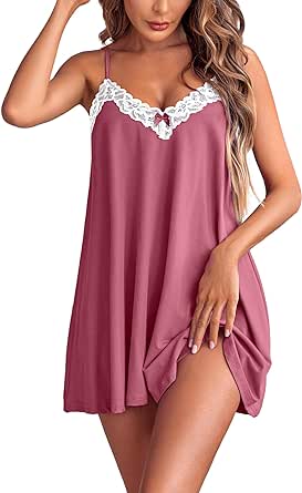 Ekouaer Women Lace Nightgown Sexy Spaghetti Strap Cami Sleeveless Chemise Sleepwear Sleep Dress