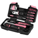 VonHaus Pink Tool Set 39-piece - General Household Hand Tools Kit with Plastic Toolbox Storage Case