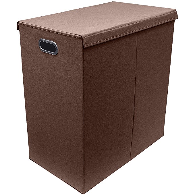 Sorbus Laundry Hamper Sorter with Lid Closure – Foldable Double Hamper, Detachable Lid and Divider, Built-In Handles for Easy Transport - (Chocolate)