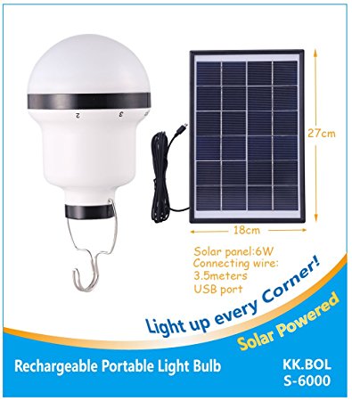KK.BOL Portable Lights Led Solar Light Bulb Rechargeable Solar Panel Powered Lights Lamp for Camping Fishing Hiking Outdoor Sports Emergency Light (Waterproof-IP68)