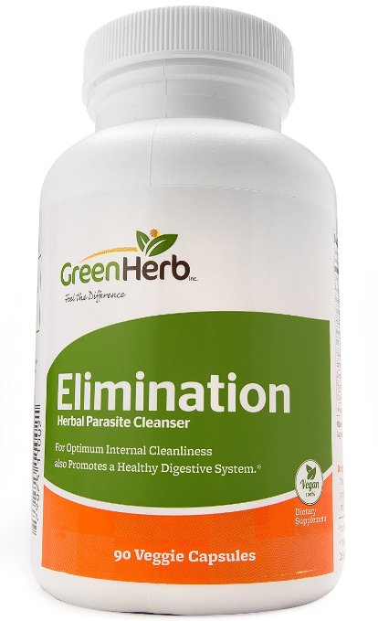 Elimination By Green Herb - All Natural Vegan Parasite and Candida Cleanse for Men and Women - 90 Veggie Capsules