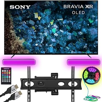 Sony XR55A80L BRAVIA XR 55" A80L OLED 4K HDR Smart Google TV (2023) Bundle with Monster Cables Home Theater Setup Package - Full Motion Mount, Monster HDMI Cables, & Sound Reactive RGB Light Kit