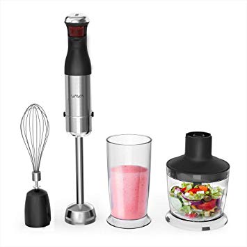 VAVA Powerful 4-in-1 Multifunctional Electric Immersion Hand Blender Set - Includes 500ml Food Chopper, Egg Whisk, and BPA-Free Beaker (600ml)