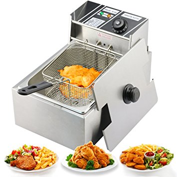 Yaufey 2500W 6 Liter Countertop Restaurant Healthy Stainless Steel Electric Deep Fryer Tank With Basket Commercial