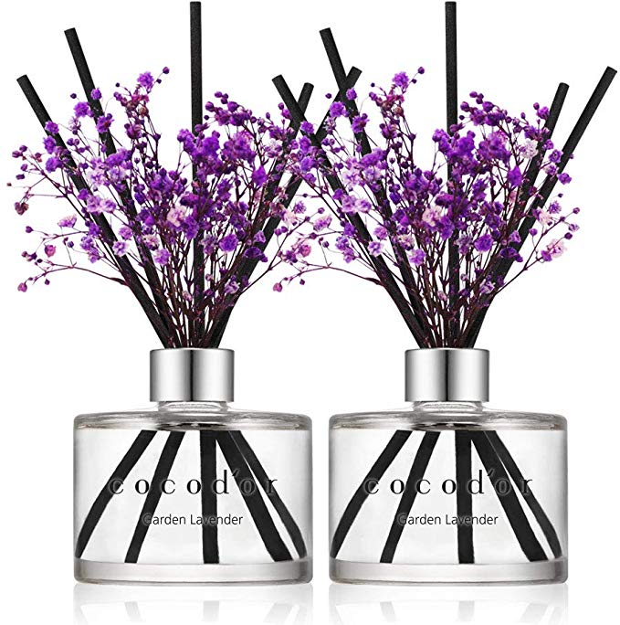 Cocod'or Preserved Real Flower Reed Diffuser, Lavender Reed Diffuser, Reed Diffuser Set, Oil Diffuser & Reed Diffuser Sticks, Home Decor & Office, 2 Pack