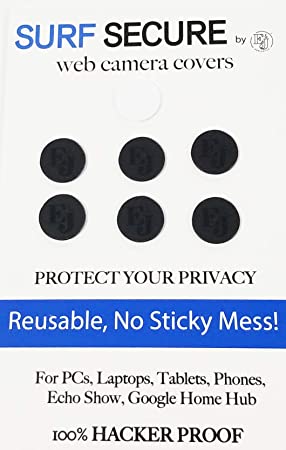 Surf Secure Webcam Cover (7 Pack) - Silicone MicroSuction Reusable Web Camera Blocker to Protect Your Privacy, for Your iPhone, iPad, Surface, Tablet, Laptop, Cell Phone, Alexa, Google Home