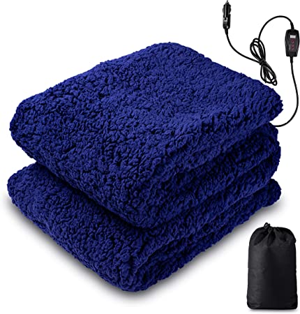 Zento Deals Sherpa Thermal Heated Travel Blanket, Soft Plush Warm Fuzzy with Temperature Control –Fire Proof, Overheat Protection 60"x 50", for Home, Car, or Office