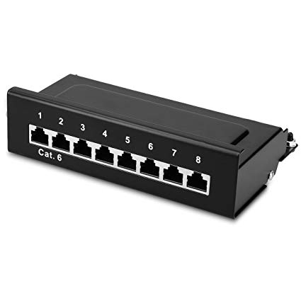 kwmobile 8 Port patch panel Cat6 splitter - distribution panel patch field for Cat 6 Cable with ground wire - Screws and dowels for wall mount included.