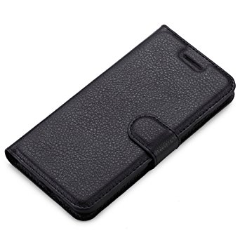 iPhone 7 Case Magnetic Flip Wallet Cover for iPhone 7 PU Leather Card Case (Black)
