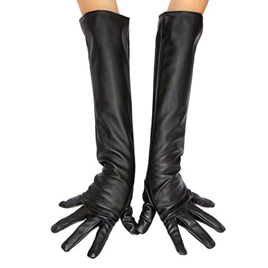 ECOSCO Ladies Women Opera Long Leather Gloves Hand Warmer Black