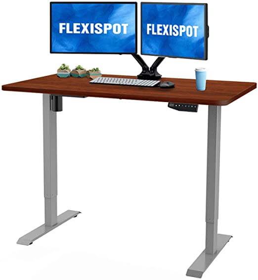 Flexispot 48 x 30 Inches Electric Stand Up Desk Workstation, Ergonomic Memory Controller Standing Height Adjustable Desk Top Base (Silver Frame   48" Mahogany Top)