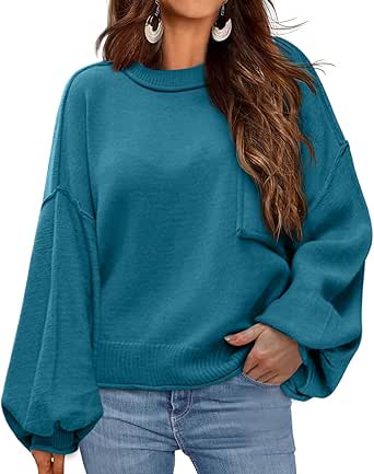 Zeagoo Sweaters for Women 2024 Fall Outfits Lantern Long Sleeve Crew Neck Knit Tops Pullover Winter Fashion Clothes