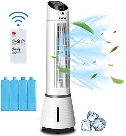 COSTWAY Evaporative Cooler, 3-in-1 Oscillating Tower Fan, Cooling and Humidifier with LED Display, 6L Water Tank, 8H Timer, 3 Speeds and 3 Modes, Portable Air Cooler with Remote for Home & Office