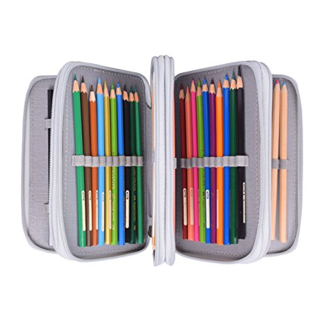 Colored Pencil Case, Newcomdigi 72 Slot Pencil Case Large Art Case Multilayer Pencil Storage Case Bag Holder Pen Case Organizer with Compartment For Drawing Sketch Art School Kids Adults (Gray)
