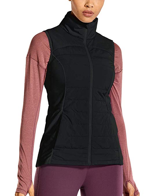 CRZ YOGA Women's Athletic Workout Run Down Puffer Vest Lightweight Full-Zip with Pockets