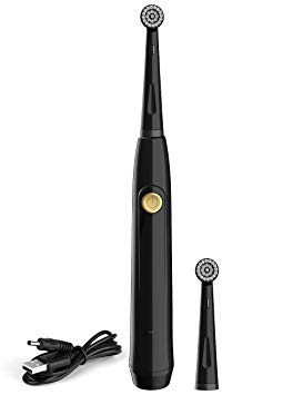 Electric Toothbrush for Adults Power Rechargeable Toothbrush with 2 Round Replacement Heads and 2-min Timer, Dentists Recommended for Oral Care, Waterproof Black 2209