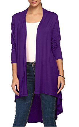 ACEVOG Women Long Sleeve Waterfall Asymmetric Draped Open Long Maxi Cardigan