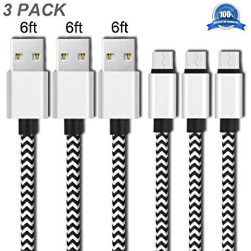Micro USB Cable,Myckuu [3-Pack] 6.6ft/2m premium Durable Nylon Braided Tangle-free High Speed Data Sync Charger cord with Aluminum Heads for Android Samsung HTC Motorola LG Sony Blackberry - white