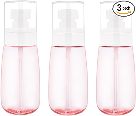 Abeillo 3PCS 2Oz/60ml Travel Size Spray Bottle, Leak Proof Clear Spray Bottles, Empty Cosmetic Refillable Containers, Mist Plastic Small Spray Bottle for Face Hair Mist Perfume Skincare Makeup (Pink)