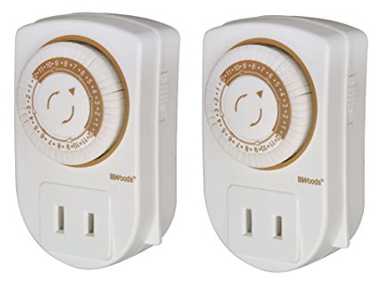 Woods 50006 Indoor 24-Hour Mechanical Outlet Timer, Daily Settings, 2-Pack by Woods
