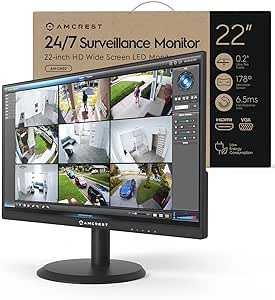 Amcrest 24/7 Surveillance Video Monitor Screen, 22 inch PC Computer NVR/DVR Monitor, 1080p FHD 60Hz with HDMI VGA, Micro Bezel Design, W-LED for Home Office, Monitor, Built-in Dual Speakers, AM-LM22