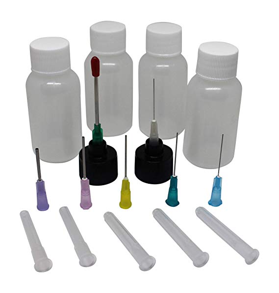 Hobby Craft Assorted Precision Applicator Set with (4) 1 oz Bottles and 7 Different Gauge Blunt Tips