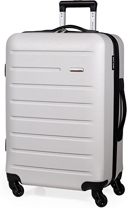 Pierre Cardin Voyager 24 Inch Suitcase - Hard Sided Travel Luggage with 4 Spinner Wheels | Hard Sided Suitcases Weight 3.5kg Cap 64.6L Height 60cm CL893 (Light Grey, Medium)