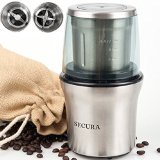 Secura Electric Coffee Grinder and Spice Grinder with 2 Stainless-Steel Blades Removable Bowl