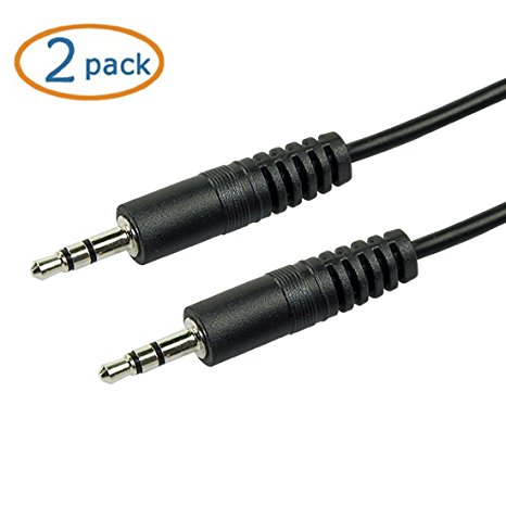 WOVTE 3.5mm Male to Male Stereo AUX Audio Cable Cord Wire with Nickel plated Plugs for Portable DVD CD MP3 Players Laptops iPods PCs 6 Feet Pack of 2