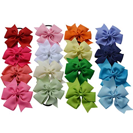 Bzybel Boutique Baby Girls 4.5" Grosgrain Ribbon Hair Bows Hair Ties Ponytail Holders With Hair Elastics for Teens Young Women