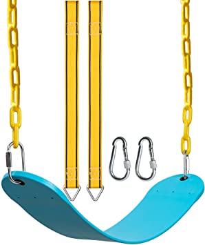 PACEARTH Swing Seat Support 660lb with 68.9 inch Anti-Rust Chains Plastic Coated 23.6 inch Tree Hanging Straps and Locking Buckles Outdoor Playground Tree Swing-Sky-Blue