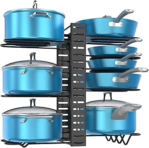 Housolution New Upgraded Pot and Pan Organizer Under Cabinet, 8 Tier Adjustable Pot Organizers Inside Cabinet, Pan Storage Organizer Rack with 3 DIY Methods for Storing Pots and Pans, Black