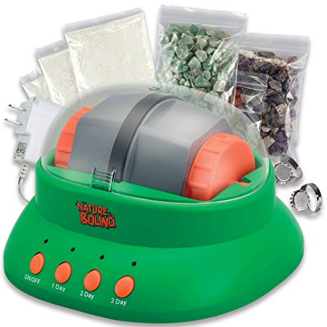 Starter Rock Tumbler Kit for Kids– Includes Rough Gemstones, Polishing Grits, Jewelry Fastenings, and Instructions – Great STEM Science Kit for The Future Geologist, Boys and Girls Ages 8