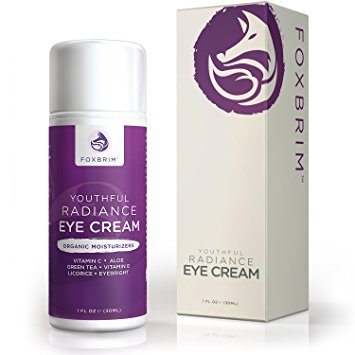 Foxbrim Youthful Radiance Eye Cream - For Dark Circles & Puffiness - Anti-Aging Eye Cream - Natural & Organic - With Green Tea, Licorice, Vitamin C, Apple,Tamanu Oil, Rosehip Seed Oil - 1OZ