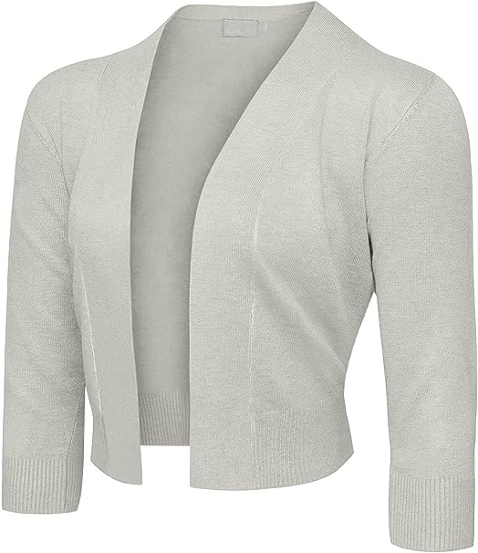 G-Style USA Women's 3/4 Sleeve Open Front Lightweight Cropped Shrug Cardigans Sweaters (S-XL)