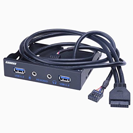 Goodes Front USB Panel Extension with HD Audio Output & Microphone 3.5 Input 2 Ports USB 3.0 HUB For Desktop Computer PC [20 Pin SATA Power Connector & 2ft Adapter Cable]