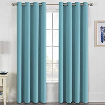 H.VERSAILTEX Thermal Insulated Blackout Drapes Soft and Smooth Microfiber Formaldehyde-Free Curtains for Nursery,Grommet Window Panels,52 by 84 - Inch - Aqua - Set of 2