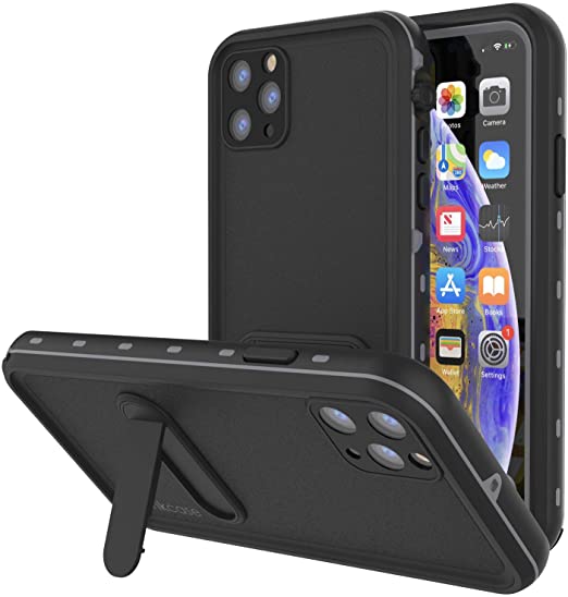 Punkcase iPhone 11 Pro Max Waterproof Case [KickStud Series] Slim Fit IP68 Certified [Shockproof] Armor Cover W/Built-in Screen Protector   Kickstand Compatible with Apple iPhone 11 Pro Max [Black]