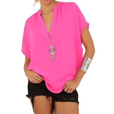 Cylyfmia Women's Casual Chiffon Summer Blouse V Neck Short Sleeve Top Shirts