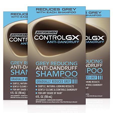 Just for Men Control GX Grey Reducing Anti-Dandruff Shampoo, Gradually Colors Hair, 4 Fl Oz, Pack of 3